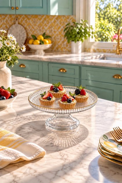 Leros - Gold Gilded Mini 16 cm Glass Footed Cake and Dessert Presentation Plate