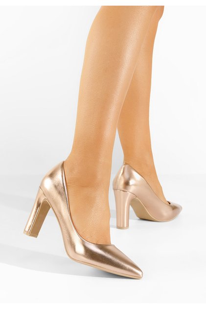 Pantofi cu toc gros Devina V3 champagne