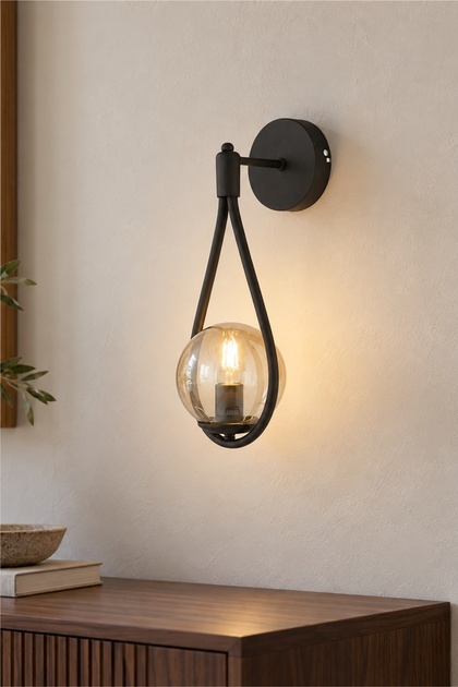 Sconce Mirza Single Black Honey Glass Modern Wall Sconce Bedside Living Room Sconce