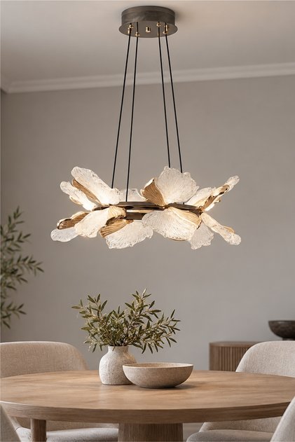 Taran 50'lik Siyah Gold Çiçek Desenli 60 Watt Yuvarlak Modern Salon Led Avize