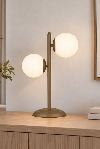 Siena 2Li Eskitme Boyalı Beyaz Camlı Masa Lambası Modern Tasarım -Yatak Odası-Salon Abajur