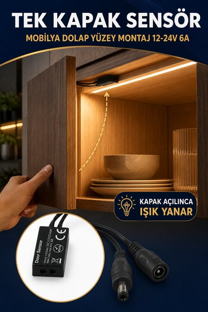 KAPAK SENSOR MOBİLYA DOLAP YÜZEY MONTAJ 12-24V 6A