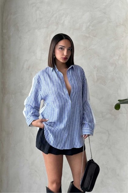 Striped Linen Shirt - Dark Blue | F1917 - Dark Blue
