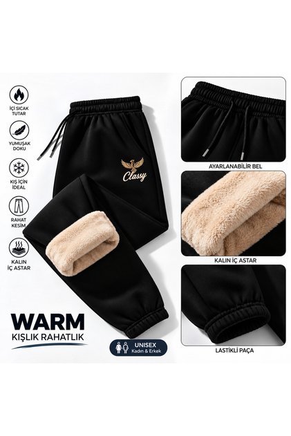 Unisex Plush Fur Lined Sweatpants Thick Lined Winter Warm Comfortable Cut-Off Pants