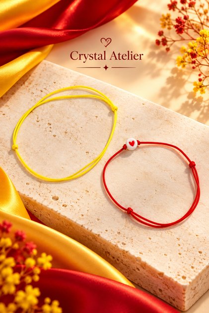 Hearted Yellow Red String Fan Bracelet Adjustable Unisex Macrame