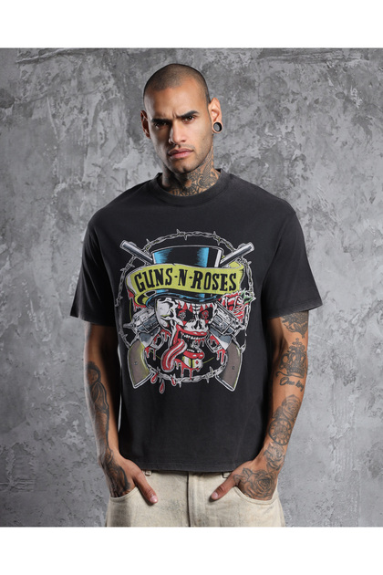 Guns N' Roses Appetite for Destruction Acid Yıkamalı Siyah Unisex Oversize Kısa Kol Tshirt