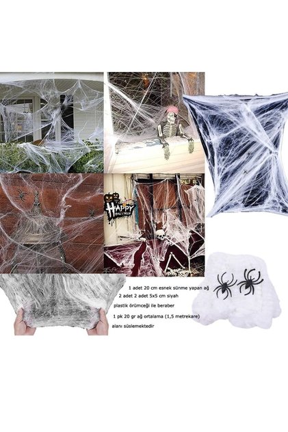 Partidolu Halloween Suni Pamuk Beyaz Renk Örümcek Ağı Seti 20 Gr