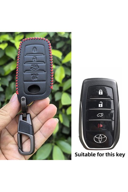 4 Button Red Line Leather Car Key Cover Case for 2023 2024 Toyota Tacoma Fortuner Corolla Venza Gran