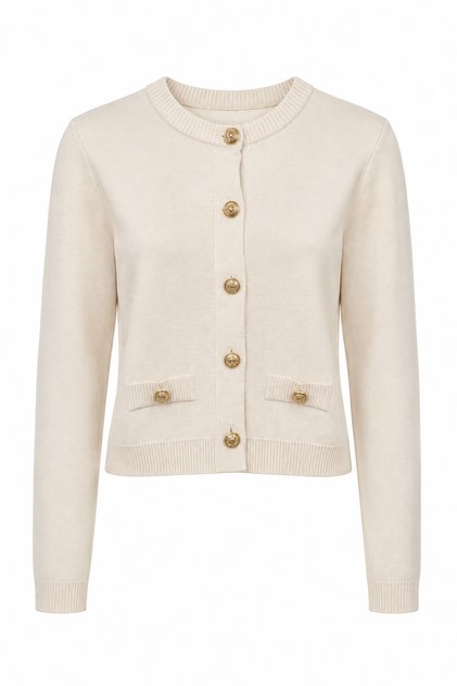 Gold Buttoned Ornamental Pocket Cardigan