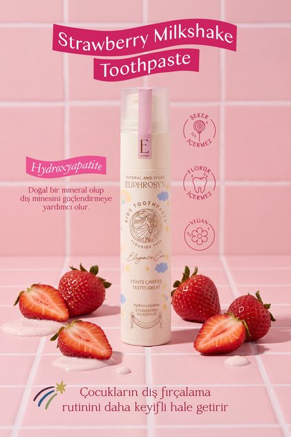 Çilekli Milkshake Aromalı Florürsüz Hidroksiapatitli Çocuk Diş Macunu 50 ml