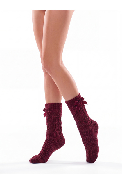 Fluffy Velvet Ribbon Soket Çorap