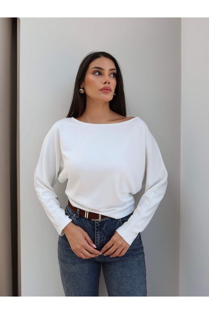 Boat Neck Long Sleeve Blouse