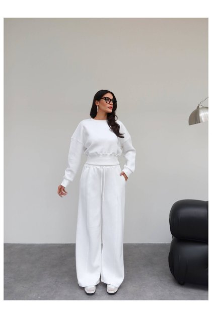 Crop Sweatshirt Şardonlu Tracksuit Set
