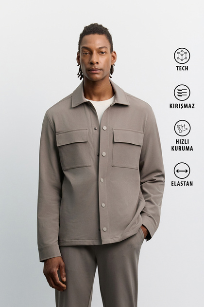 Men's Mink Classic Collar Wrinkle-Resistant Quick-Dry Technical Fabric Comfort Fit Shirt Jacket A62Y2518
