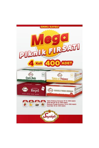 Çam Balı, Fındık Kreması, Çilek Reçeli ve Tahin Pekmez 15 gr x100'lük Mini Paket Seti
