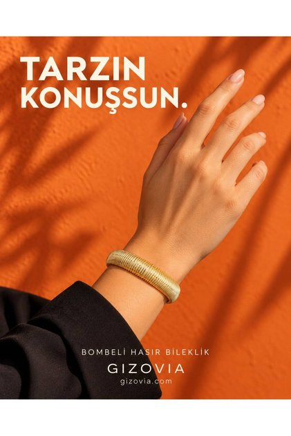Gold Renk Kalın Bombeli Hasır Kadın Bileklik