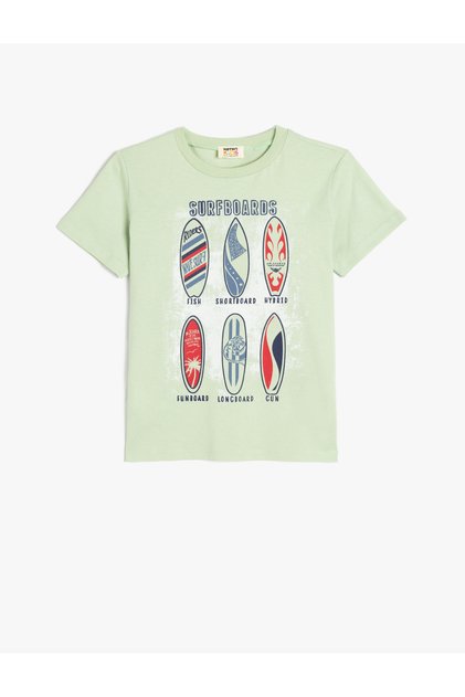 Crew Neck Surf Printed Cotton T-Shirt