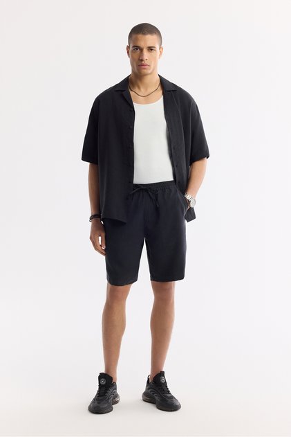Erkek Siyah Beli Lastikli Bağcıklı Soft Touch Relaxed Fit Şort A51Y3703