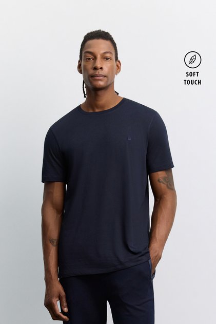 Men's Navy Blue Crew Neck Soft Touch Basic Regular Fit T-Shirt B001171