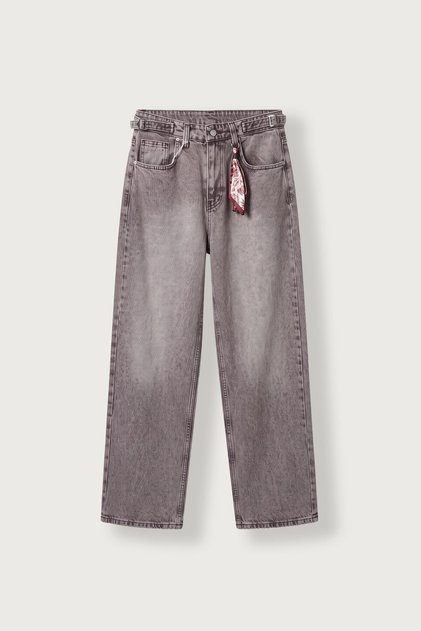 Men's Super Baggy Belt Buckle Washed Jean Brown