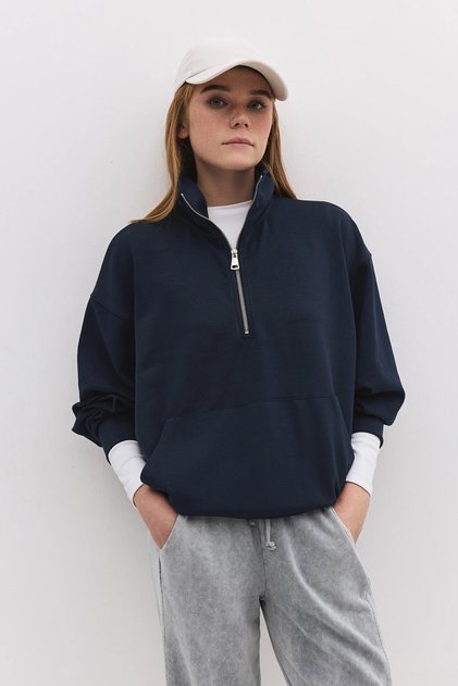 Women's Half-Zip Sweatshirt with Modal Content and Long Sleeves