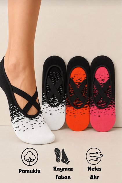 Women 3 Pairs Non-Slip Soles Pilates Yoga Dance Ballet Plates Anti-Slip Socks Neon Colors