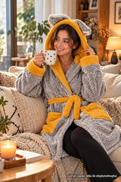 Hooded Unisex Welsoft Fleece Plush Dressing Gown, Bathrobe - Soft and Heat-Retaining