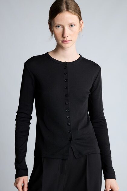 %100 Pamuk Slim Fit Bisiklet Yaka Düğmeli Ribana Uzun Kollu Basic Hırka I9576AX26AU