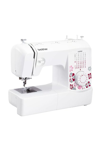 LX27NT Portable Electric Sewing Machine, 27 Built-in Stitches, Free Arm, Built-in Needle Threader, Quick-Set Bobbin, 1-Step Buttonhole, Instructional DVD, White/Pink/Grey