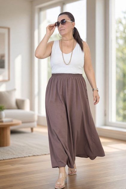 Elastic Waist Double Pocket Buy Pocketed Get Modal Plus Size Flared Skirt