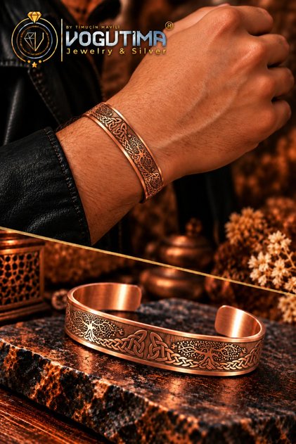 Erkek Kadın Bakır Bileklik - Viking Hayat Ağacı Tribal Model İskandinav Mitolojisi , Sevgiliye, Eşe , Babaya Hediye Bilezik