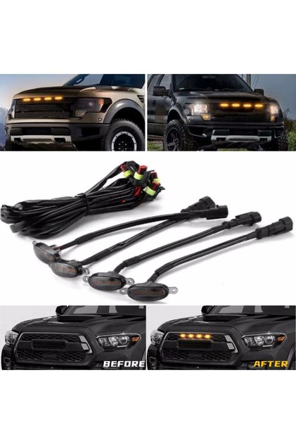 4PC Smoked Amber Universal Car Front LED Grille Light Smoked Amber White 12LED Grill Light Eagle Eye