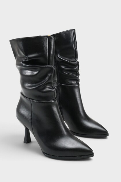 Lilia Patent Leather Look Pointed Toe High Heeled Drawstring Side Zipper Casual Stylish Women's Boots