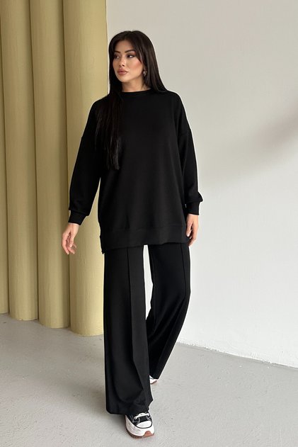 Women's Oysh Modal Fabric Oversize Hijab Tunic Set 4028 Black