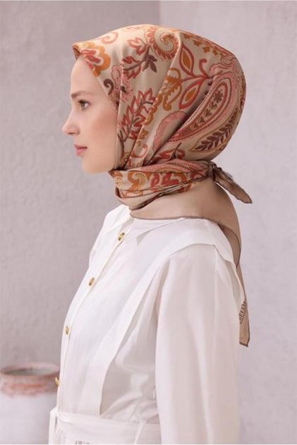 Tivil Pure Silk Scarf Ist 4207- 03 Cream Ethnic Pattern