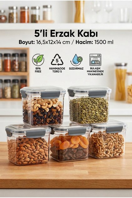 5-Piece Food Container 1500ml Leak-Proof Storage Container Kitchen Organizer Cabinet Organizer