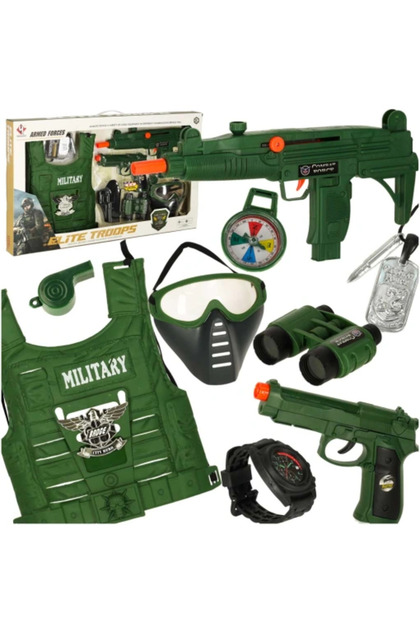 Costum de soldat pentru copii cu vestă tactică, pușcă, pistol, binoclu și accesorii, 10 piese, 3 ani+