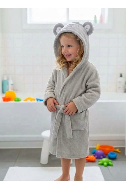 Outlet Thick Cotton Soft Towel Bathrobe for Girls and Boys Gray/Koala