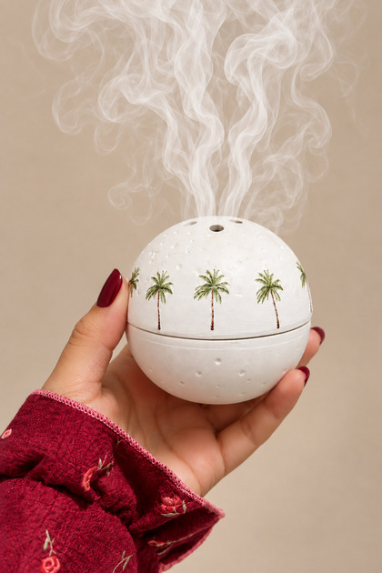 مبخرة دائرية من الرخام نخل ابيض
