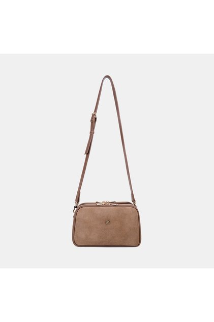 Women's Mink Multi-Compartment Suede Textured Messenger Bag