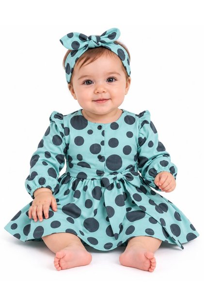 3-18 Months Baby Girl Polka Dot Belted Dress and Headband Set