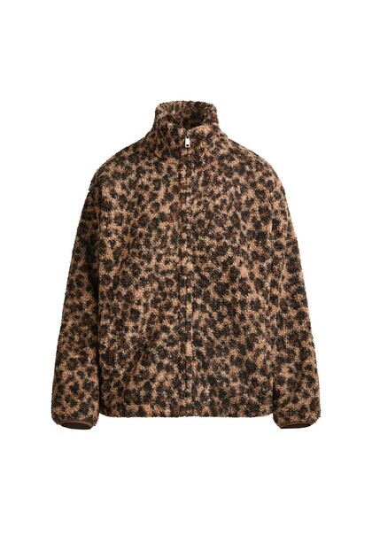 Leopar suni yün ceket