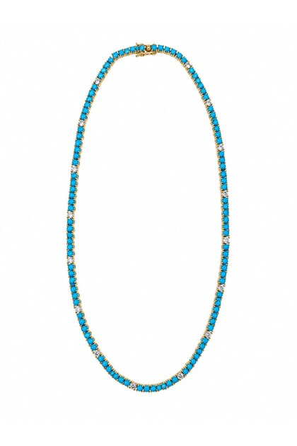 Turquoise Stone Row Gold Necklace