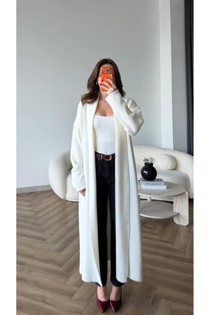 Women's Shawl Collar Oversized Knitwear and Bearded Furry Cardigan