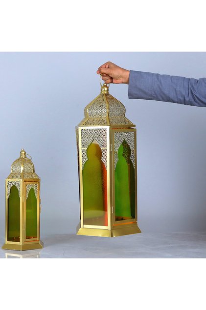 فانوس رمضاني بتصميم فاخر ــ ذهبي ملون ــ 26x26x60سم