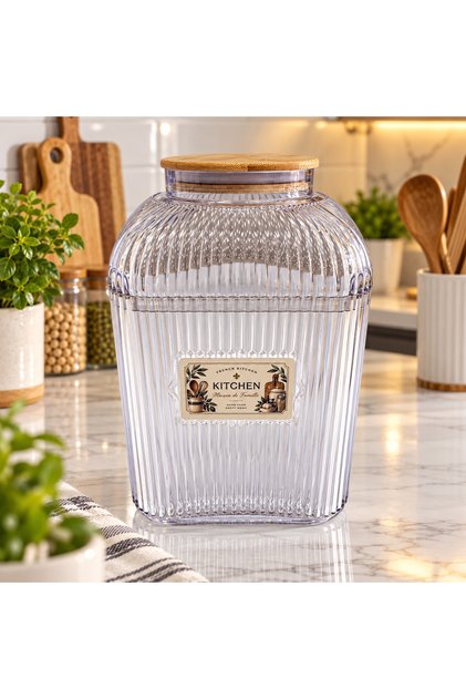 Bamboo Lid Square Mega Size 4 Liter Vacuum Sealed Gift Labeled Pulses Detergent Jar with Removable Top Convenient 4000 ml