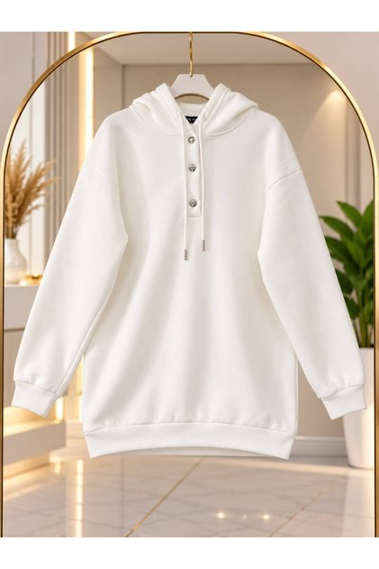 Kadın Tesettür Kapüşonlu Çıtçıtlı Sweatshirt