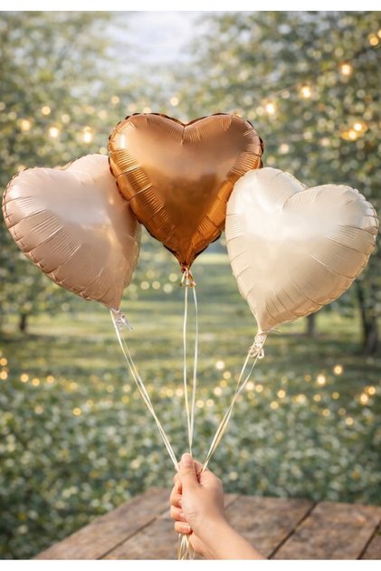 Coffee Beige Caramel 3-Piece Heart Balloon Foil Helium Compatible