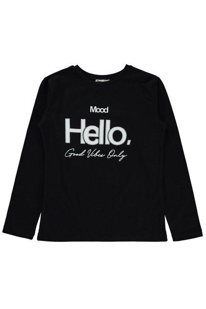 Hello Printed Sweatshirt for Ages 10-13 Km - Black