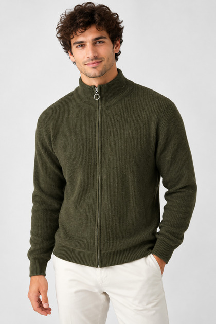 Men's Winter Stand Collar Full Zipper Closure Knitwear Cardigan